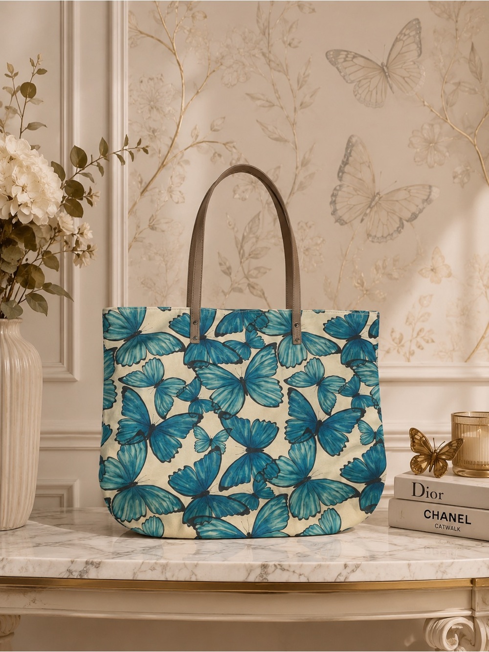 Boutique blue butterfly tote bag 22x18